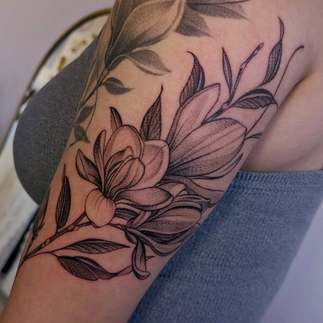 Tattoo by @jasdillonart — black_and_grey, dotwork