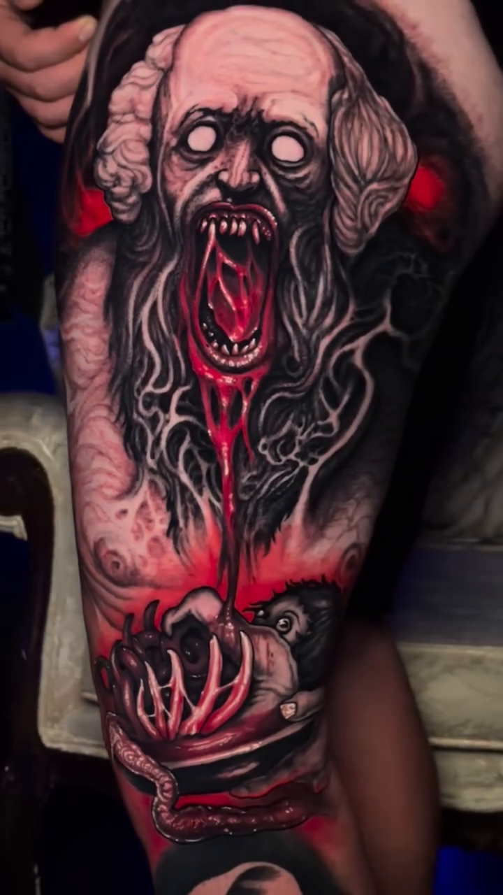 Tattoo by @aaronmtattoos — dark_realism, trash_polka