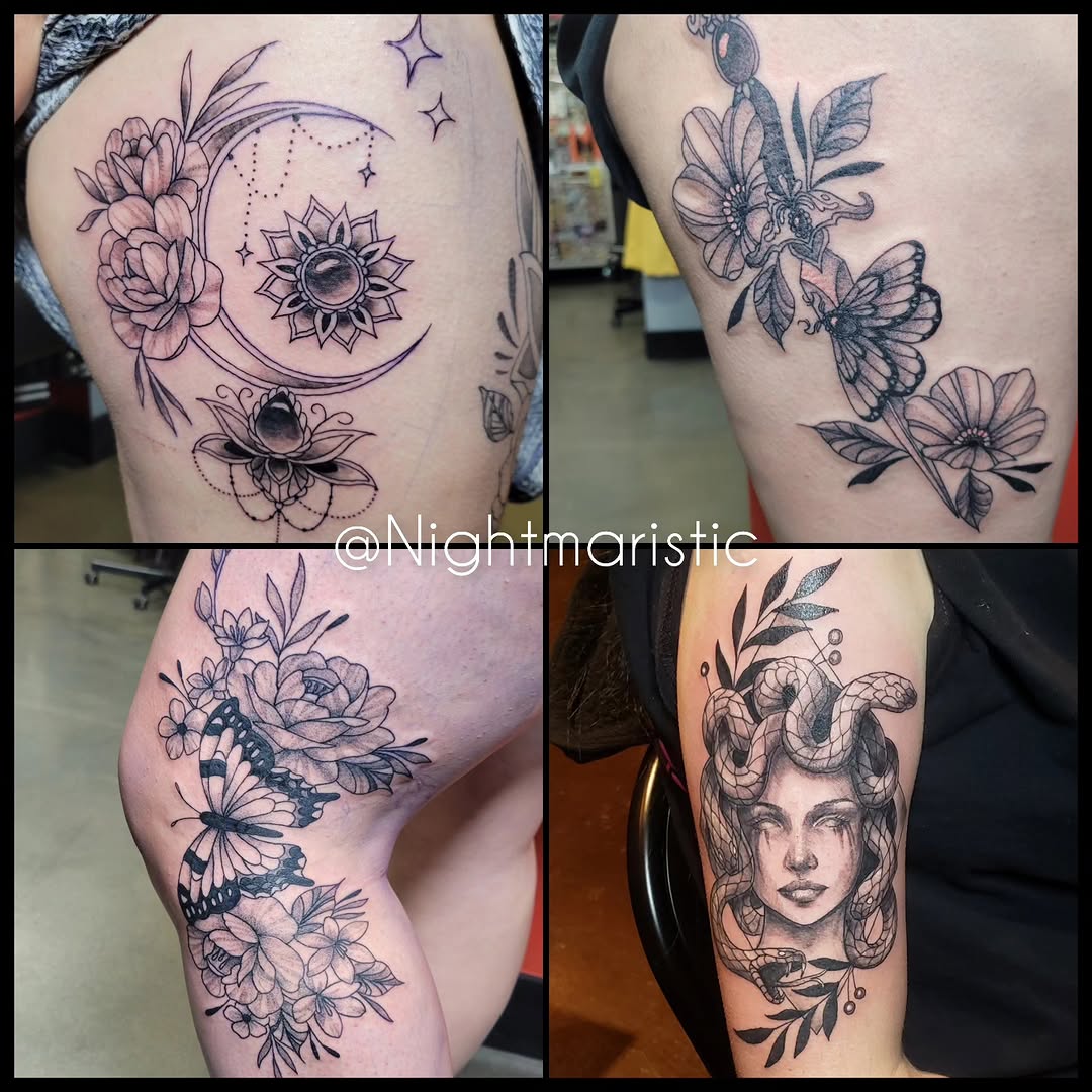 Tattoo by @nightmaristic — illustrative, black_and_grey