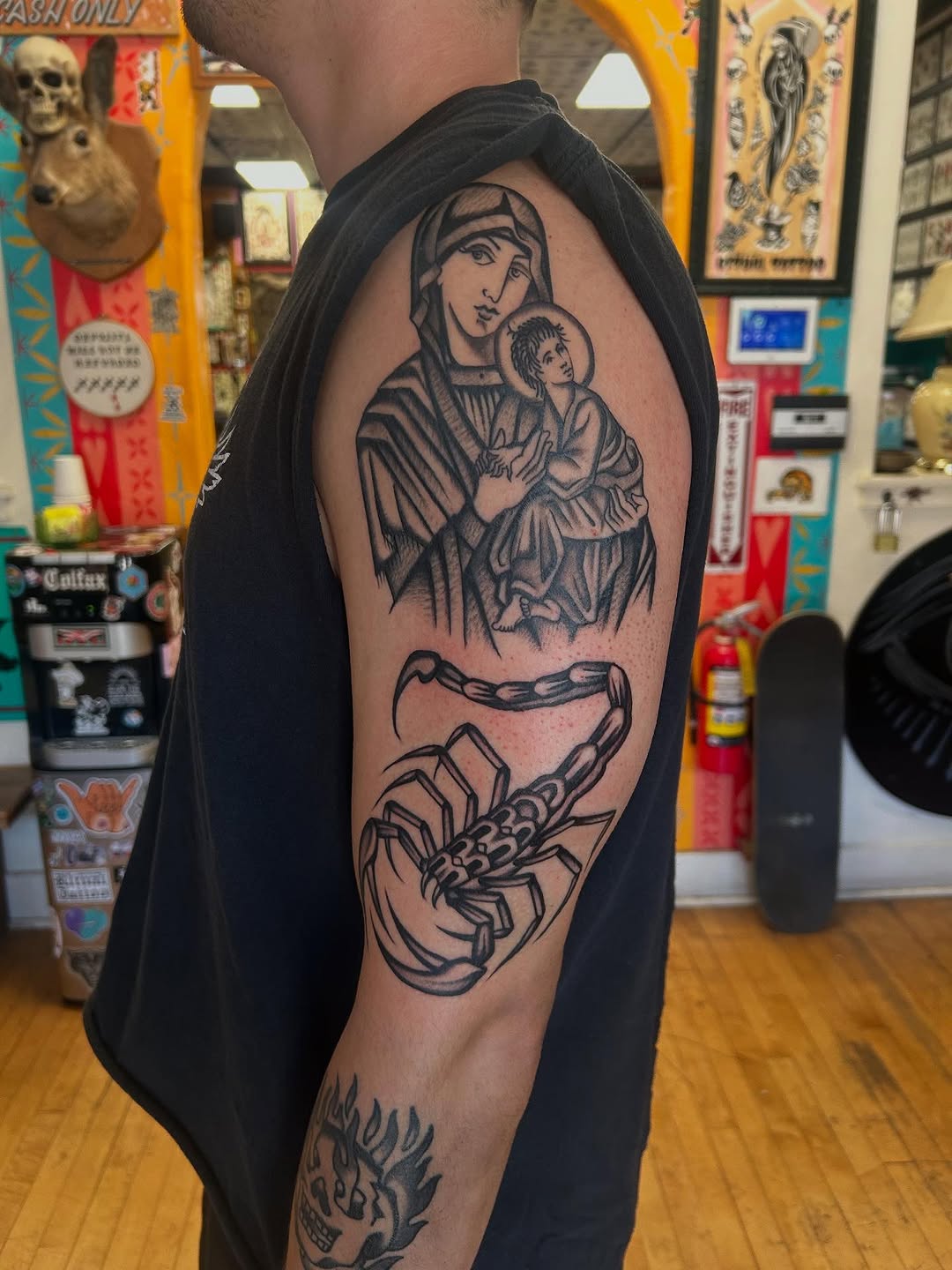 Tattoo by @samperrytattoos — black_and_grey, chicano
