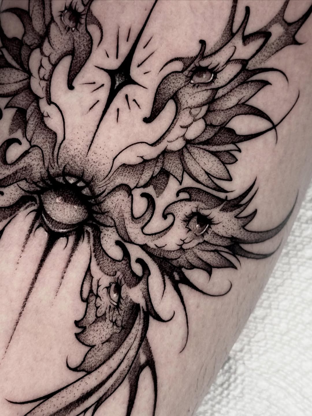 Tattoo by @xq.ink — dotwork, black_and_grey