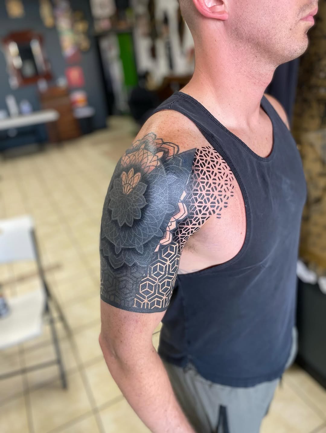 Tattoo by @fellatattoo — geometric, dotwork