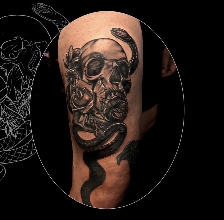 Tattoo by @monstermishtattoos — black_and_grey, realism