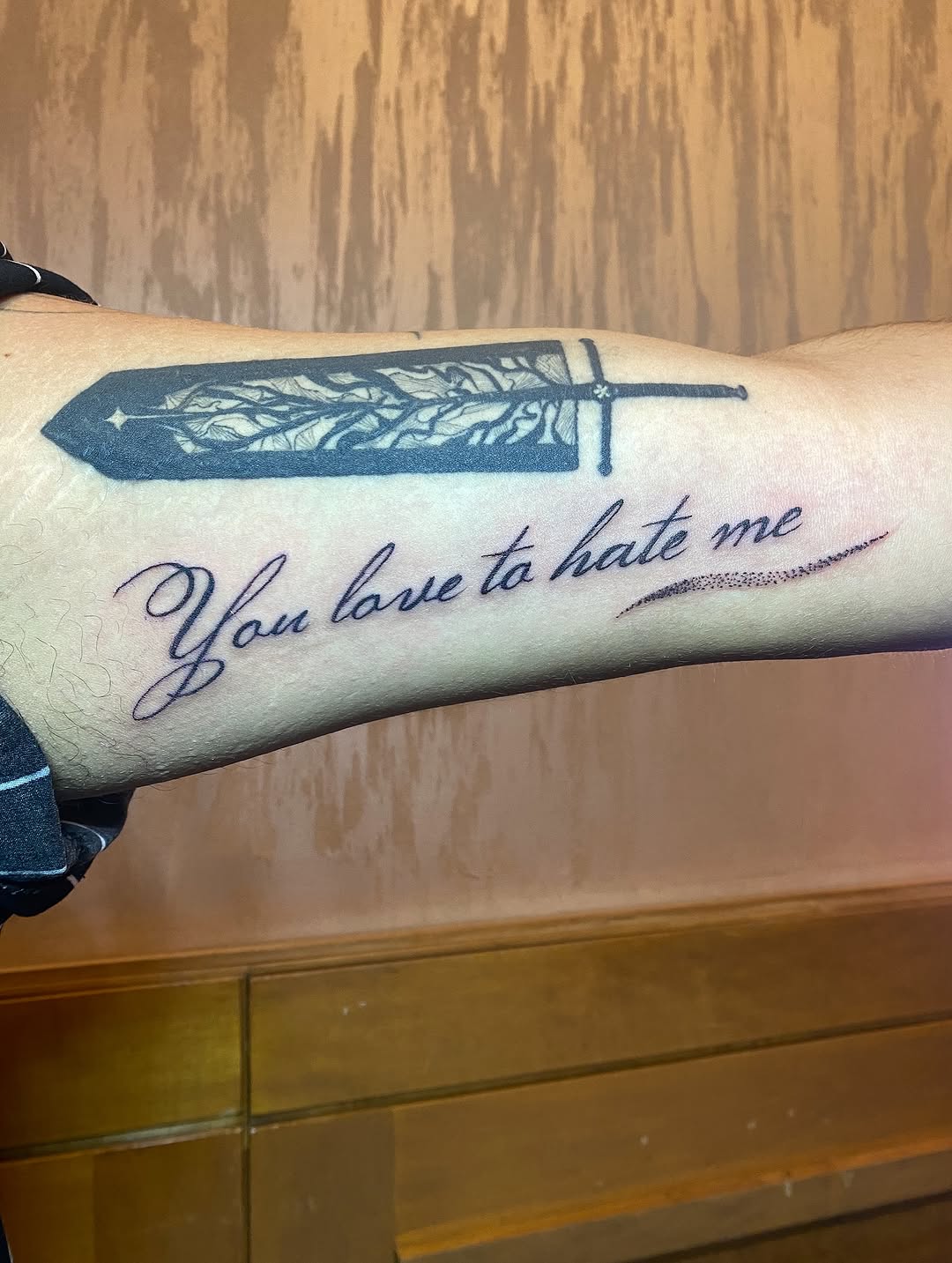 Tattoo by @skins_aj — lettering_script, blackwork