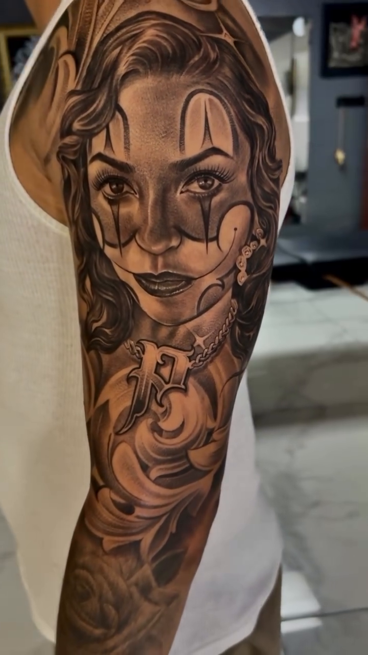 Tattoo by @ashtattooer — chicano, black_and_grey