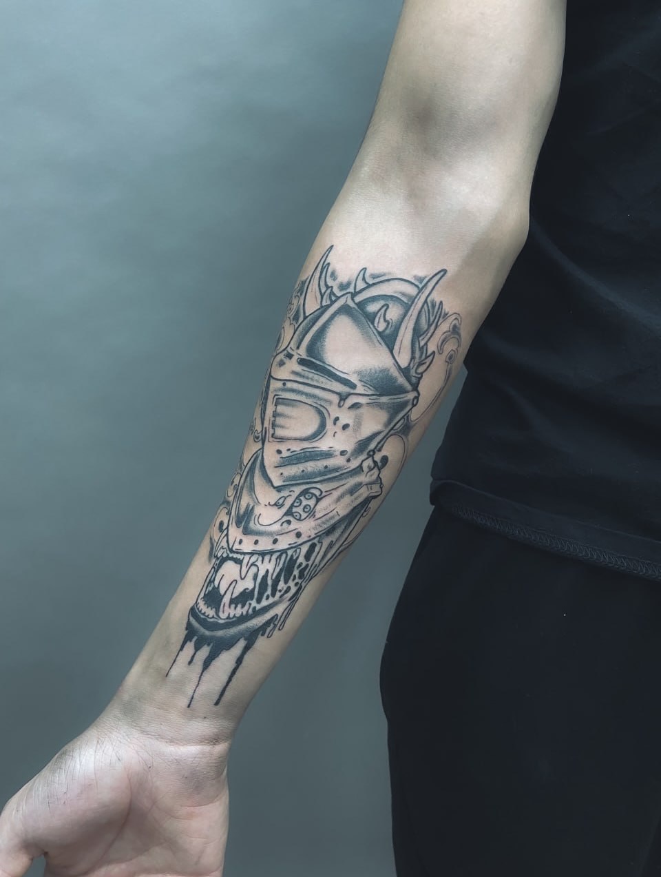 Tattoo by @hori.saru — black_and_grey, dark_realism