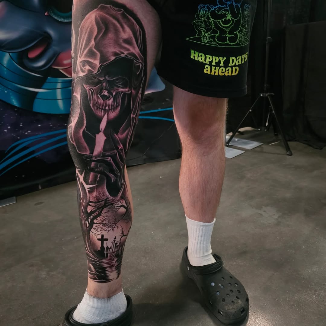 Tattoo by @ericbadantattoos โ dark_realism, black_and_grey