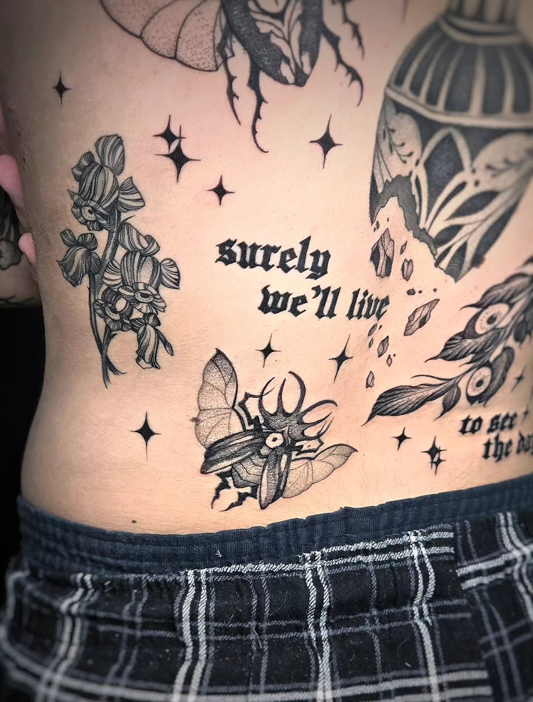 Tattoo by @glasswingtattoo โ black_and_grey, lettering_script