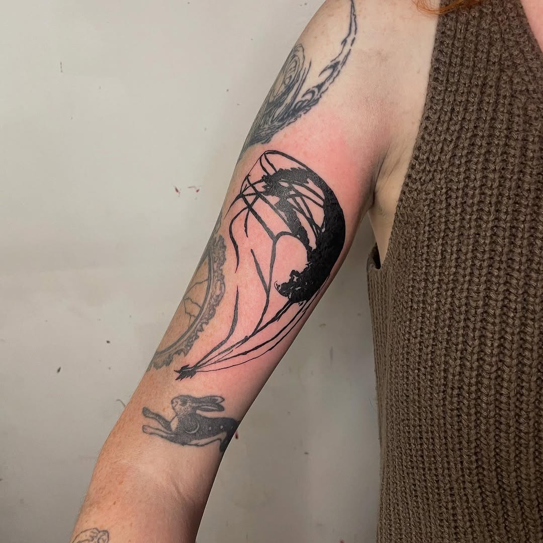 Tattoo by @godsfirmgrip — blackwork, illustrative