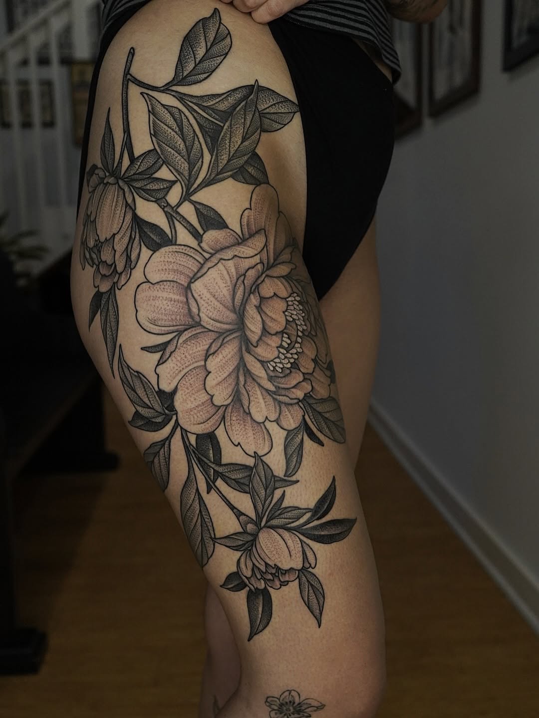 Tattoo by @thiefhands — black_and_grey, dotwork