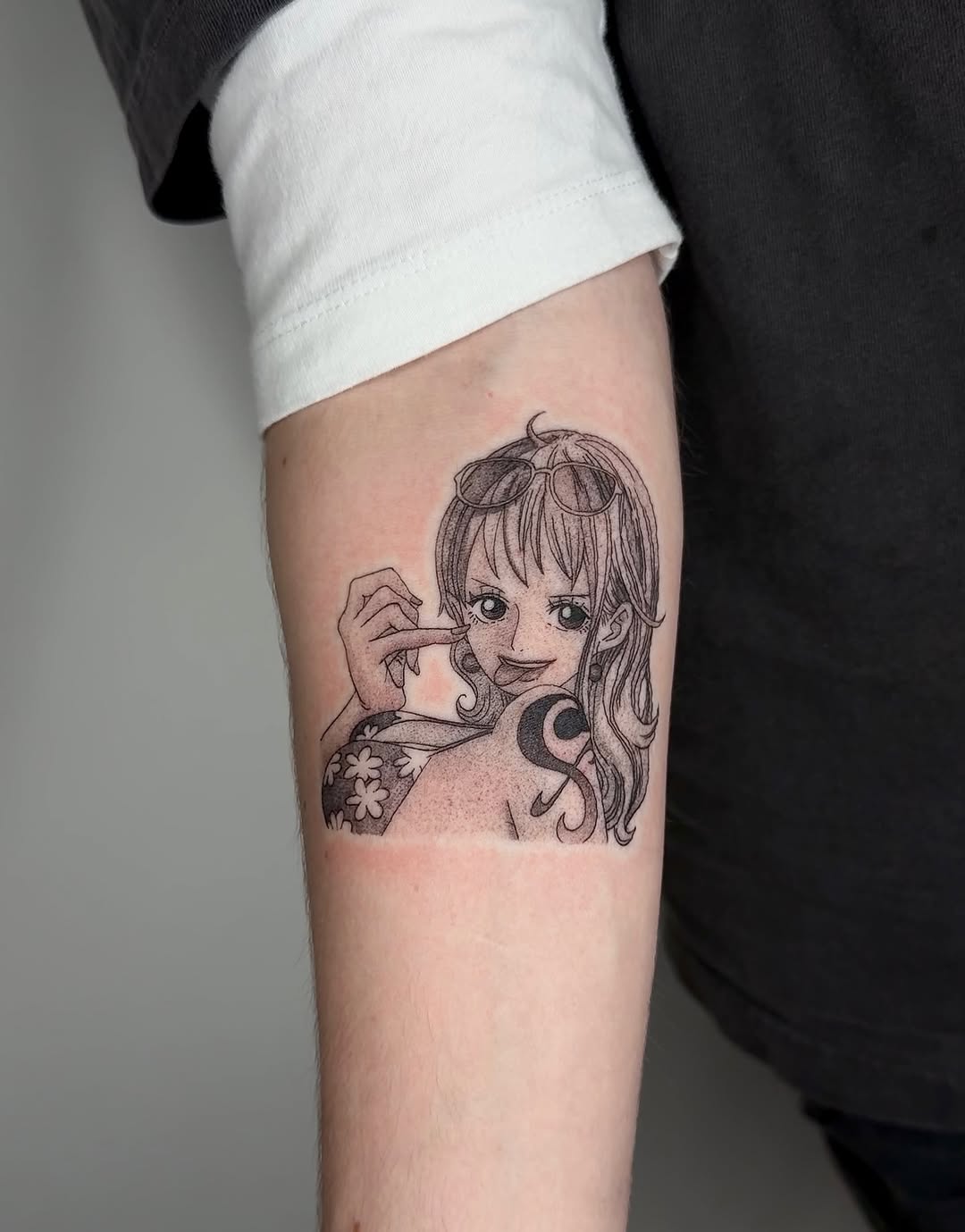Tattoo by @konnichiwa.emi — anime, dotwork