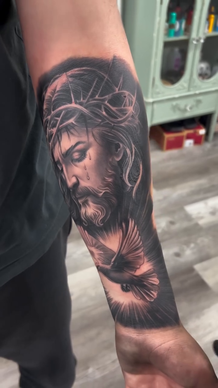 Tattoo by @eyesicktattooos — realism, black_and_grey