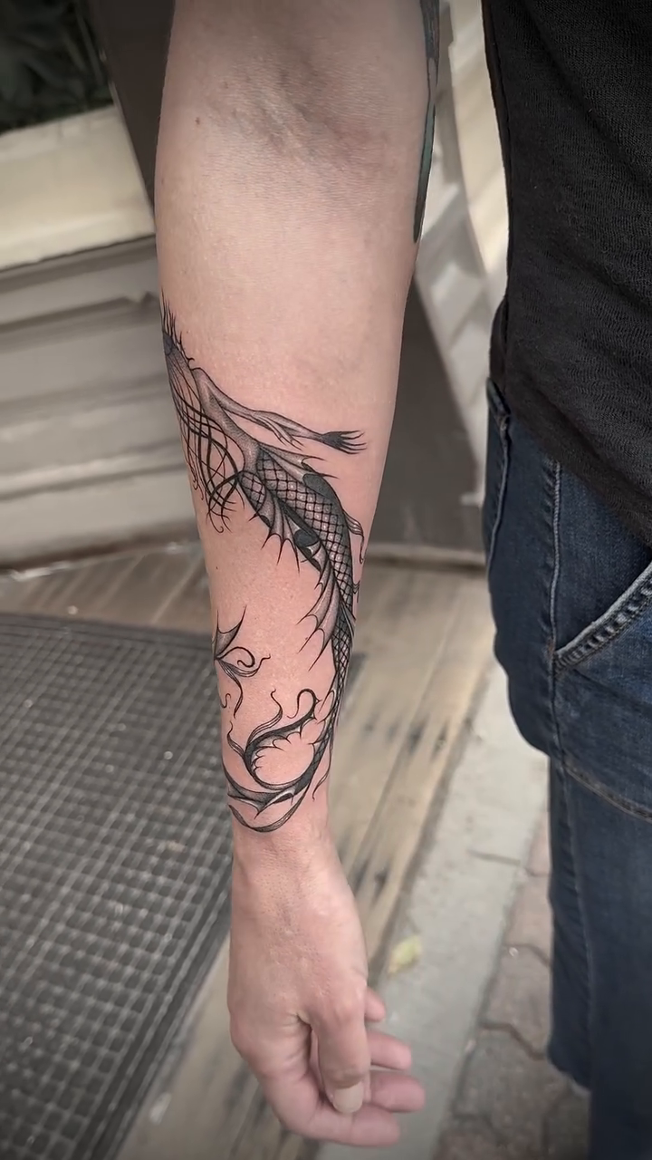 Tattoo by @rosie.tattoo — fine_line, black_and_grey