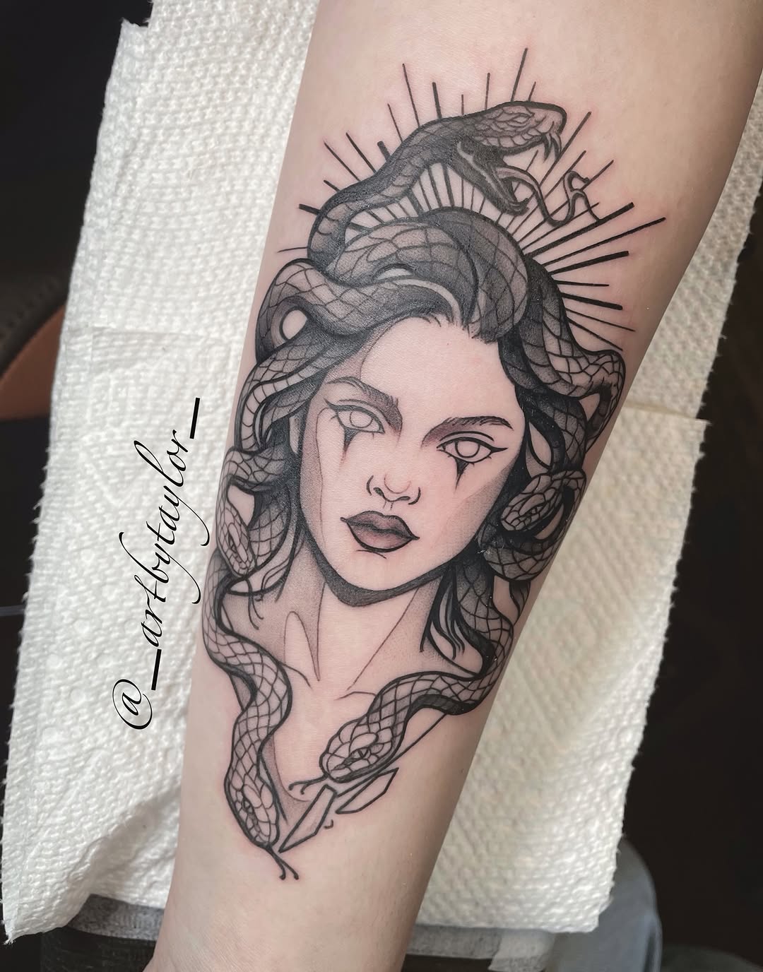 Tattoo by @_artbytaylor_ — black_and_grey, illustrative
