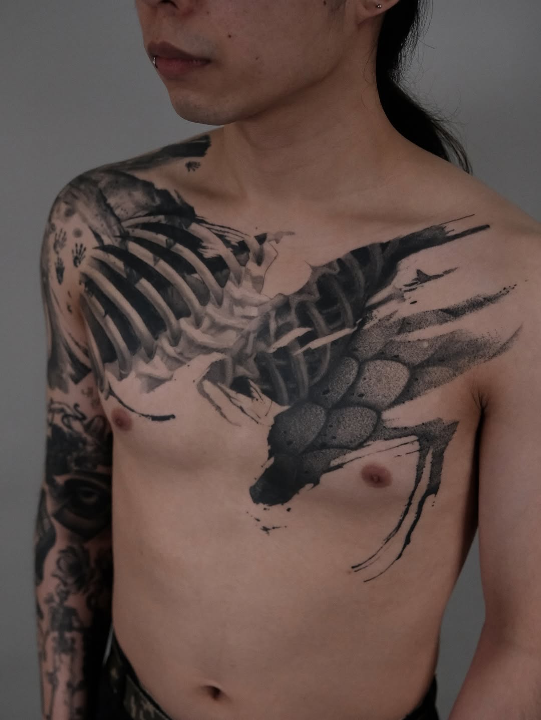 Tattoo by @who_is_ryu — blackwork, trash_polka