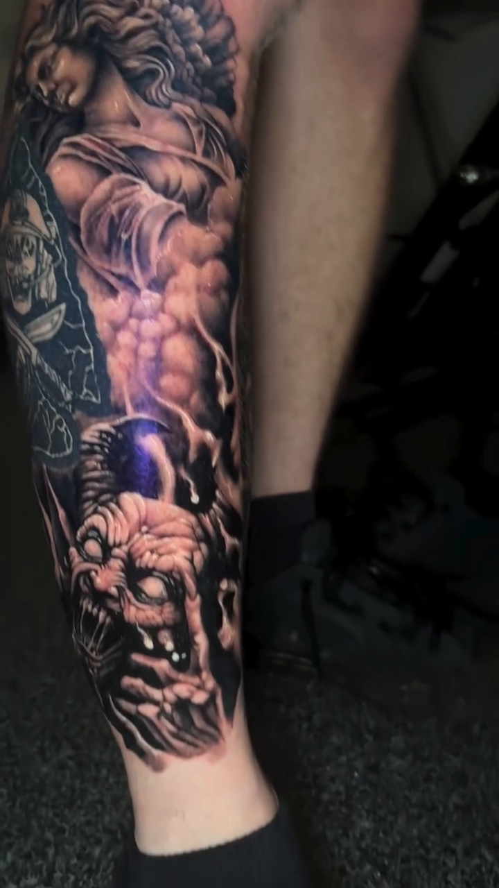 Tattoo by @_electricyeti_ — dark_realism, black_and_grey