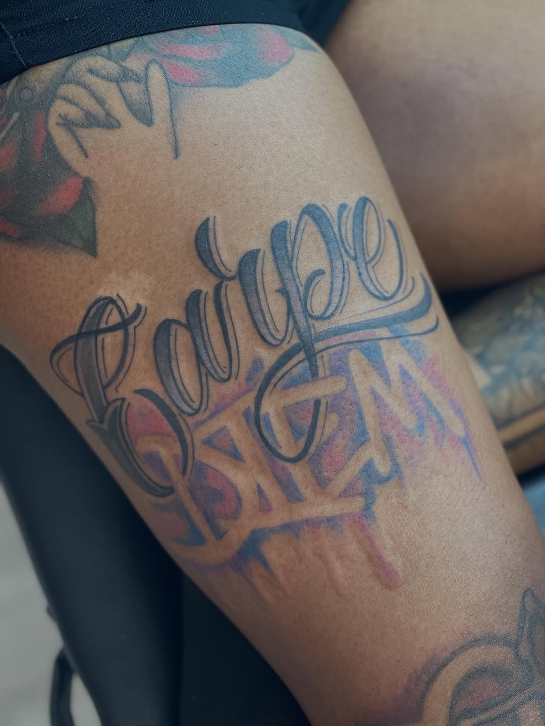 Tattoo by @da_madtatter — lettering_script, illustrative