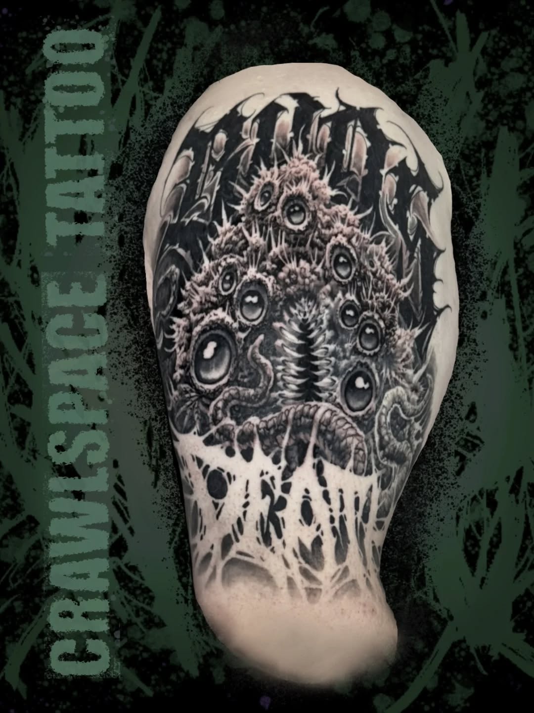 Tattoo by @crawlspace_tattoo โ dark_realism, black_and_grey