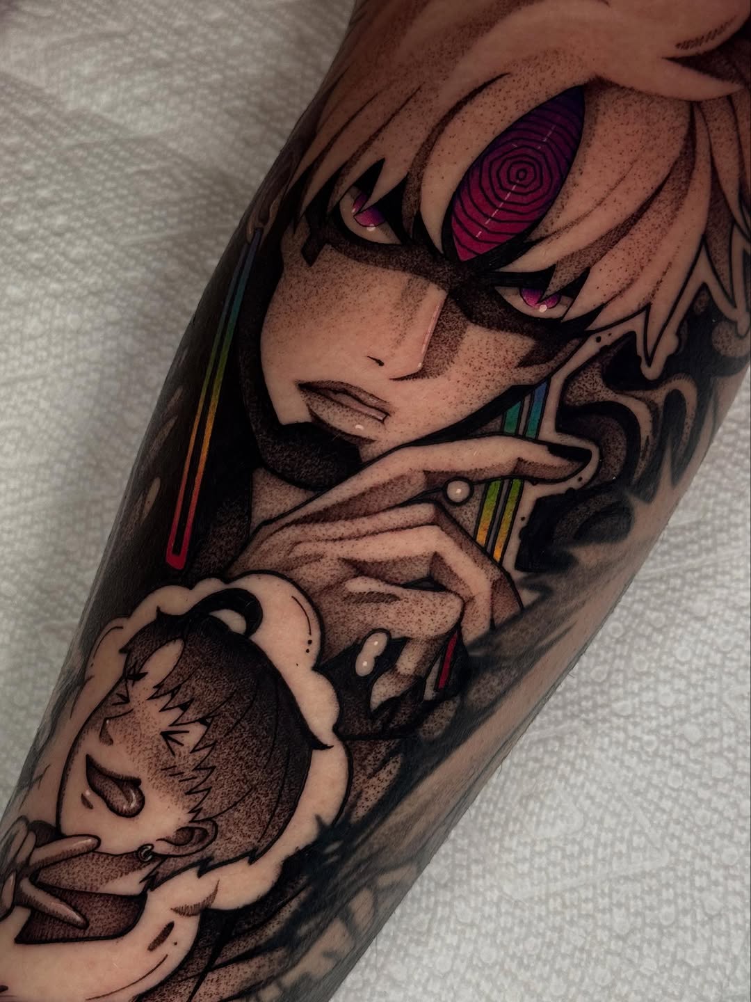 Tattoo by @xq.ink — anime, dotwork