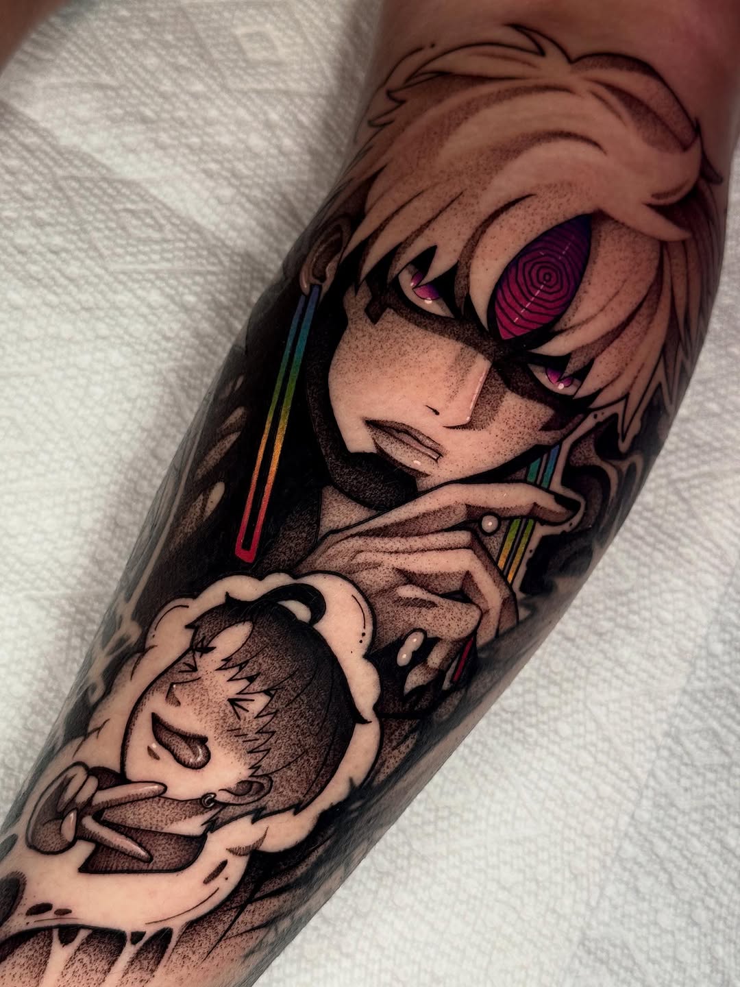 Tattoo by @xq.ink — anime, dotwork