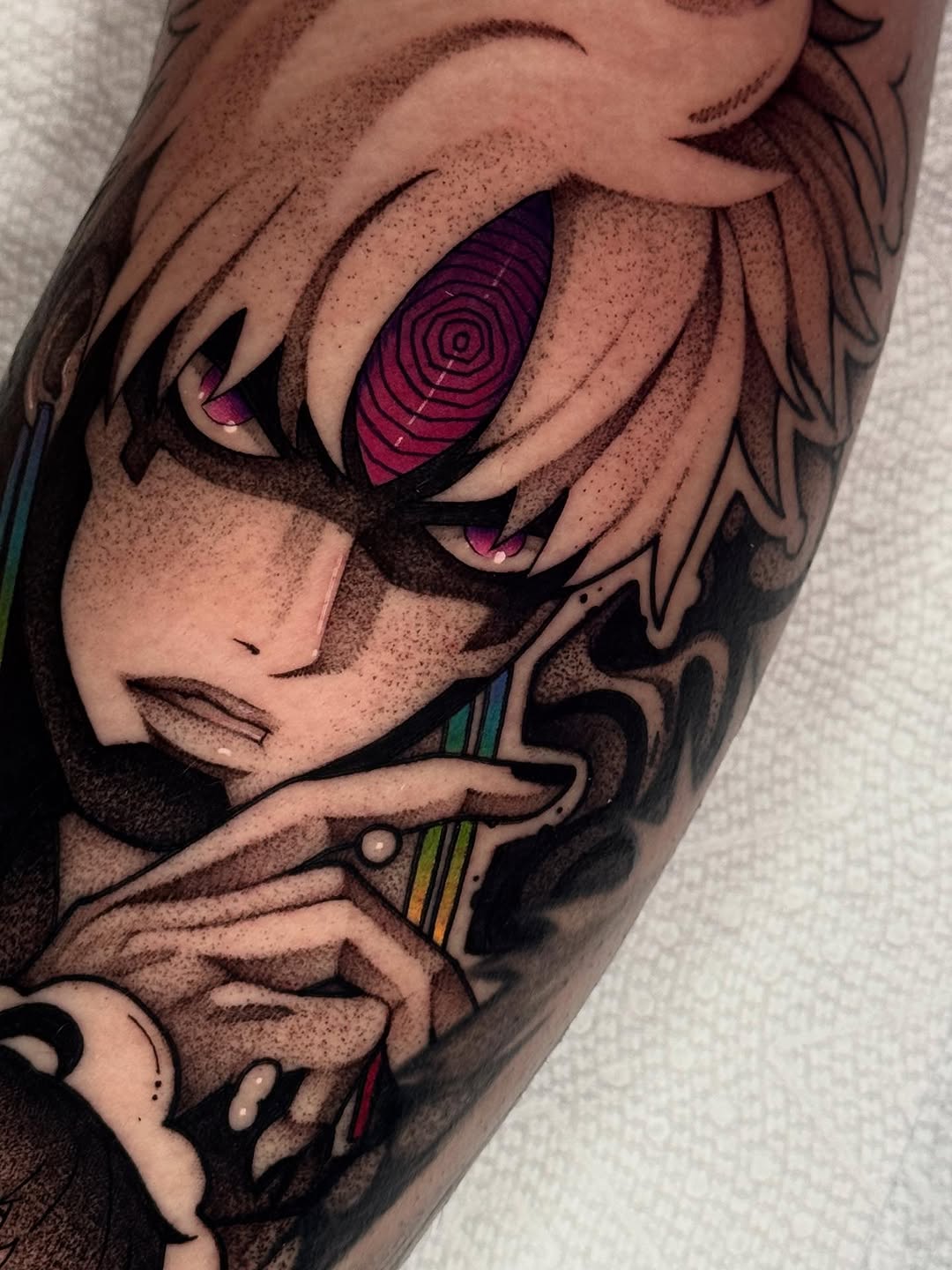 Tattoo by @xq.ink — anime, dotwork