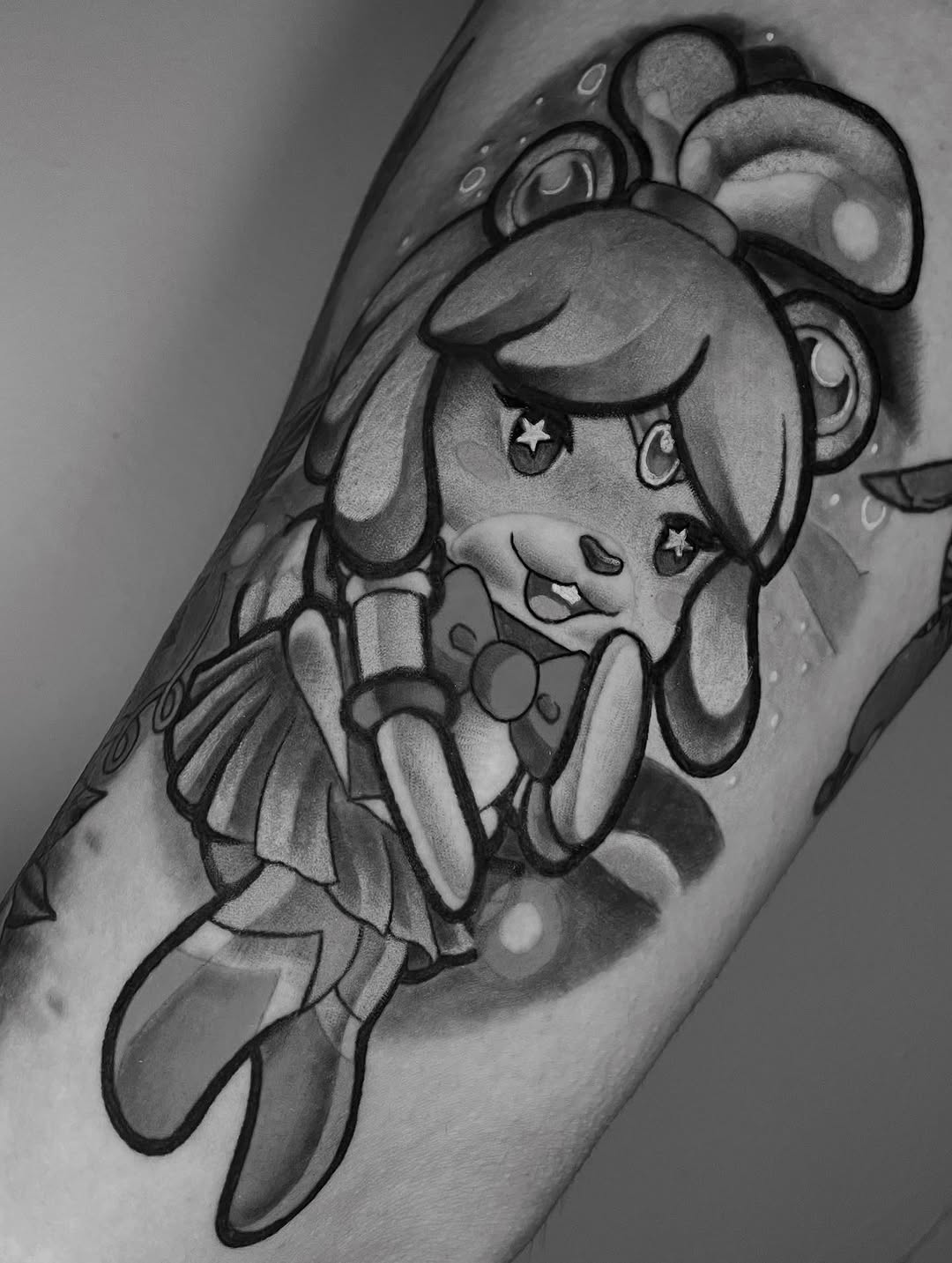Tattoo by @xens0ul — anime, black_and_grey