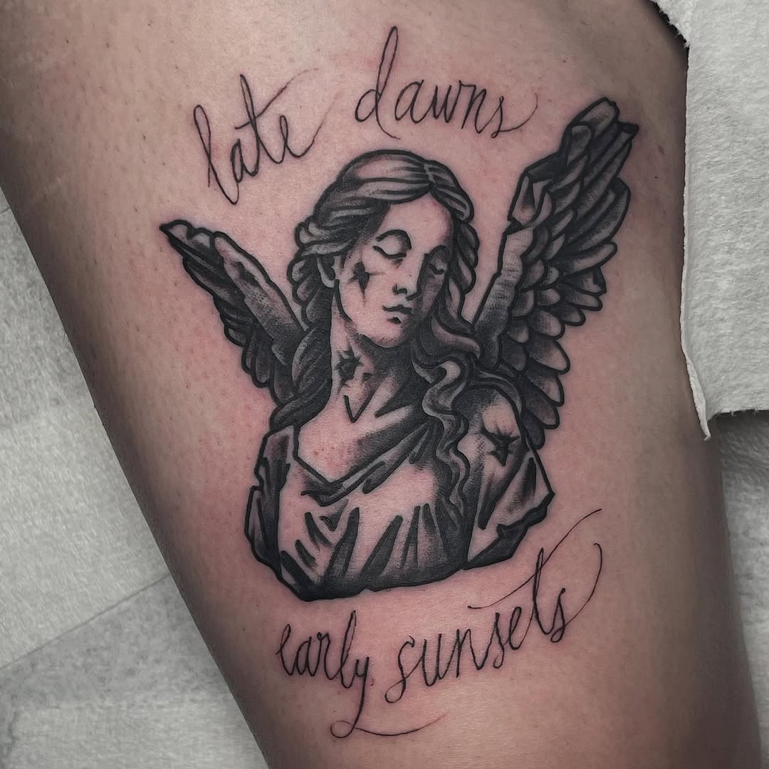 Tattoo by @tattoosbyclover — black_and_grey, lettering_script