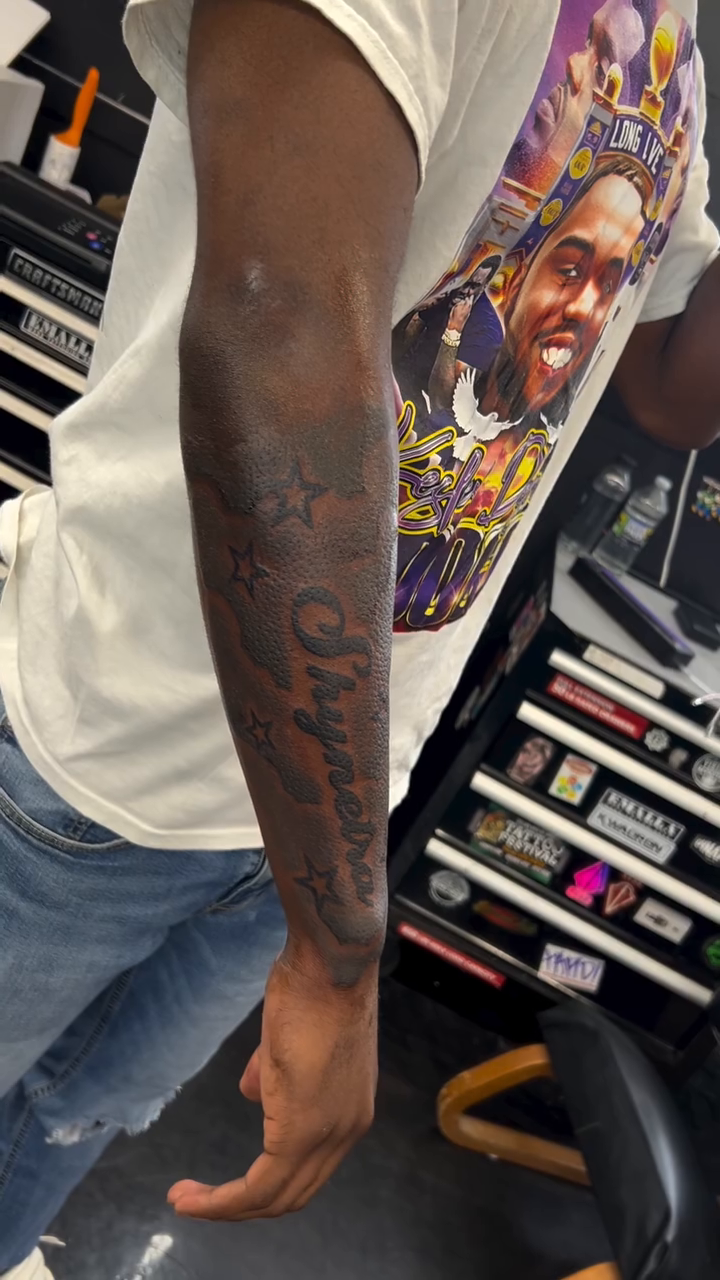 Tattoo by @sadity.ink — lettering_script, fine_line