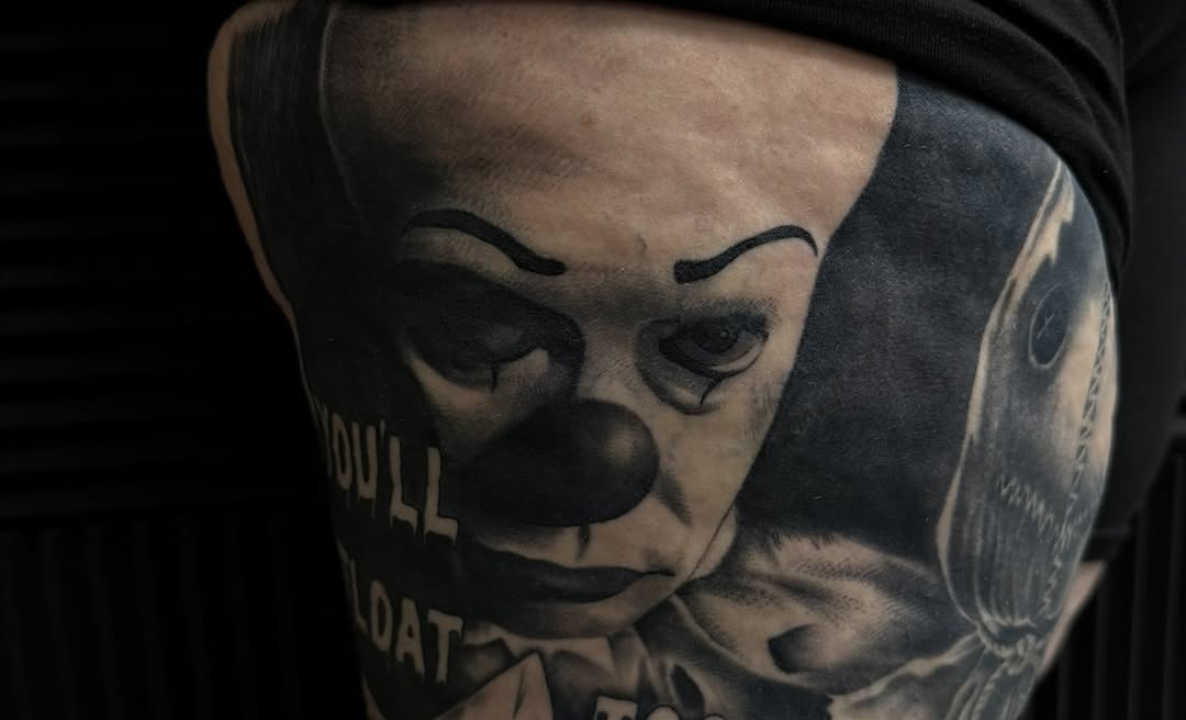 Tattoo by @the_horrordude — dark_realism, black_and_grey