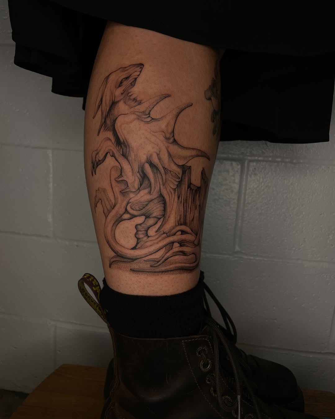 Tattoo by @carolineraer — black_and_grey, dark_realism