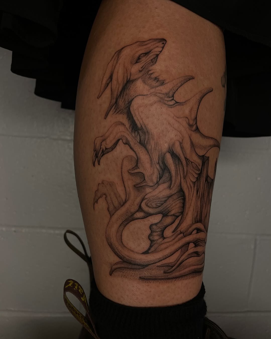 Tattoo by @carolineraer — black_and_grey, dark_realism