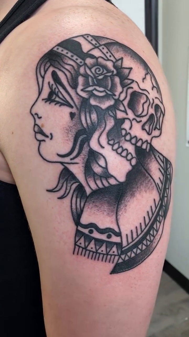 Tattoo by @meadowzmodificationz β neo_traditional, black_and_grey