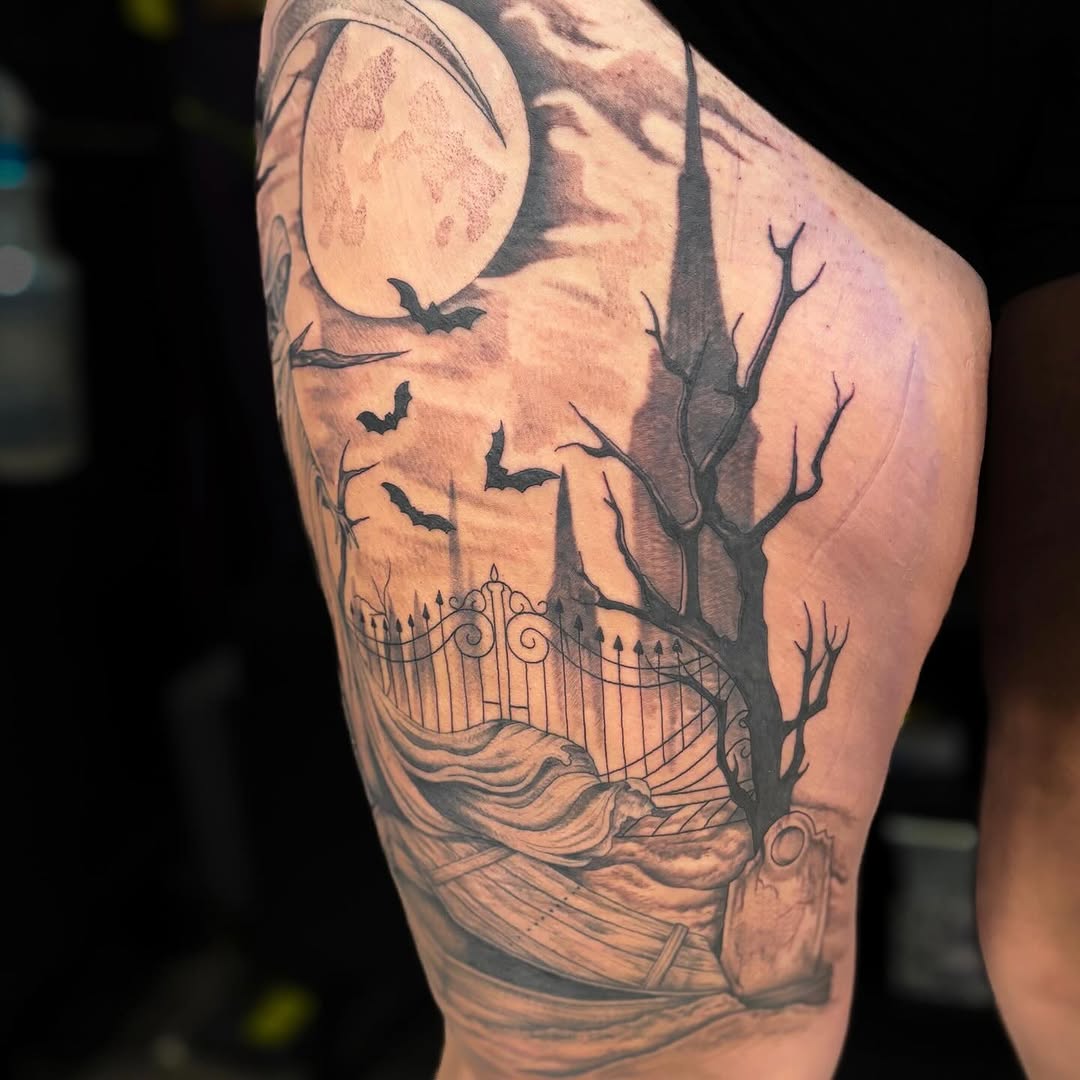 Tattoo by @uglyrileytattoo โ black_and_grey, dark_realism