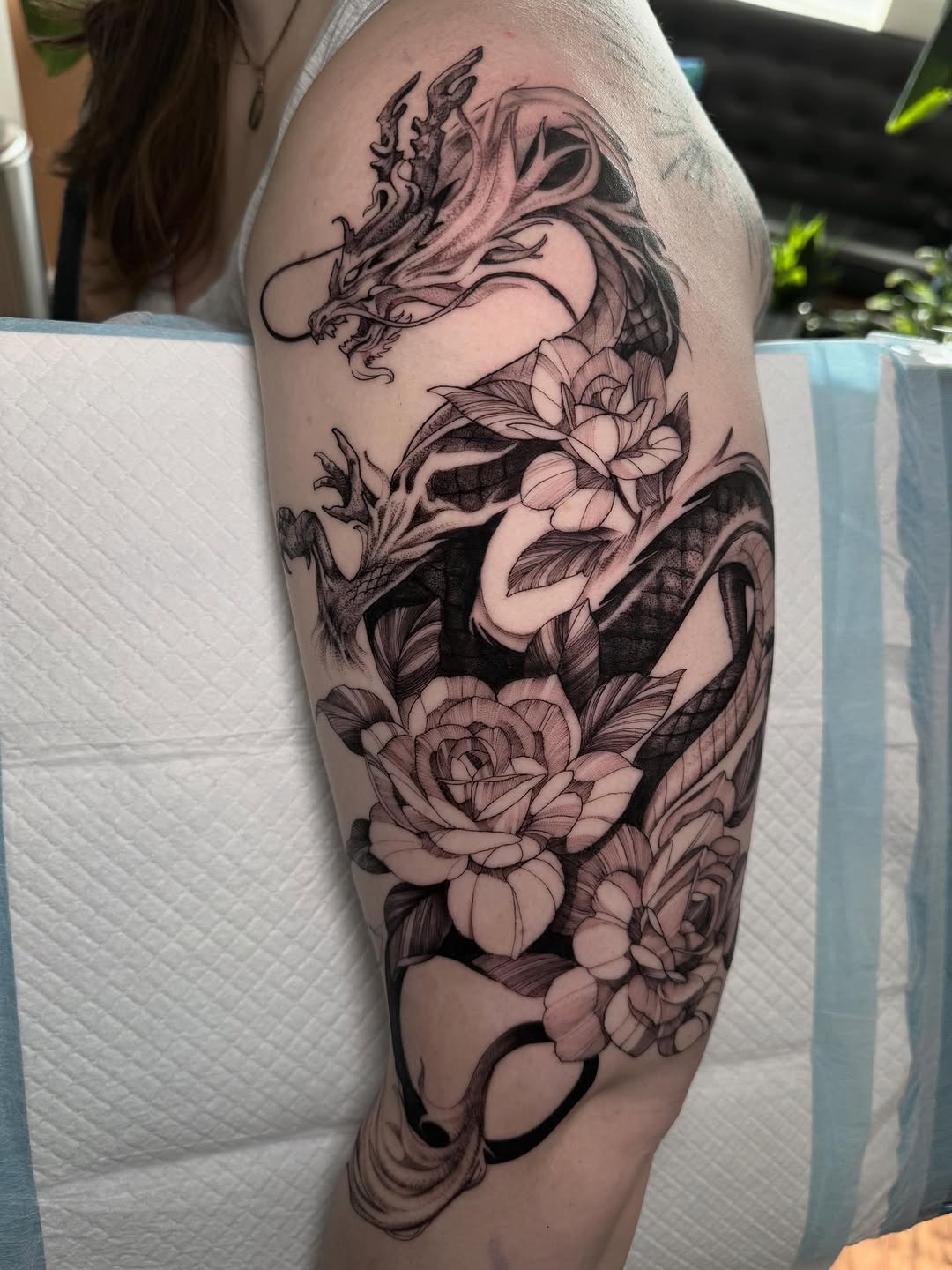 Tattoo by @whitehorsetattooing — black_and_grey, illustrative