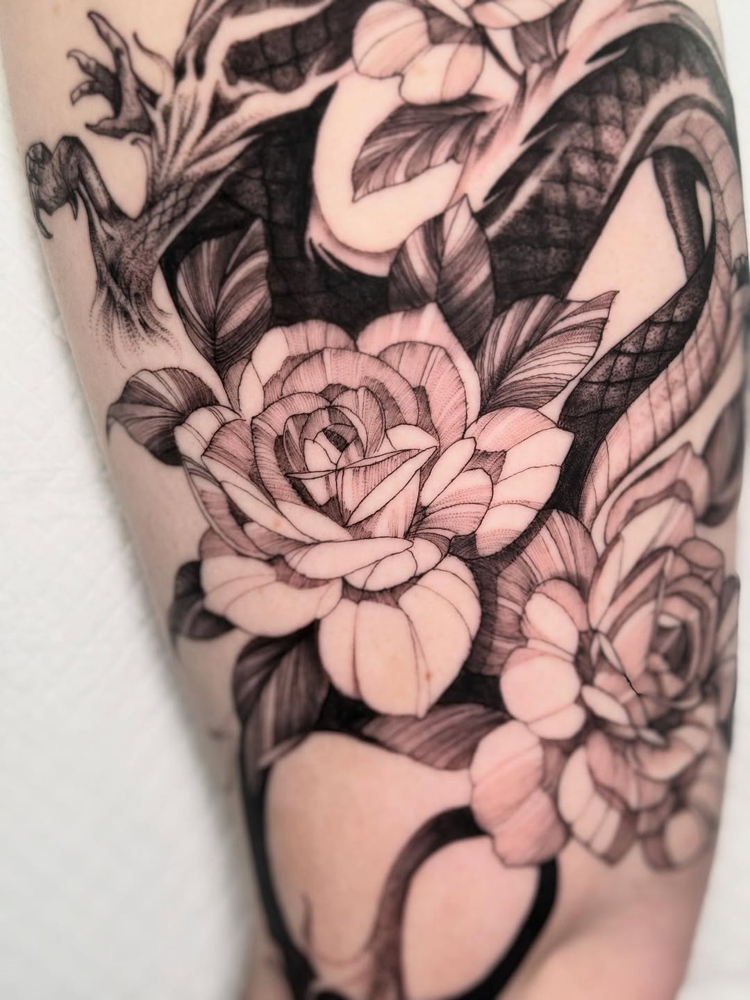 Tattoo by @whitehorsetattooing — black_and_grey, realism