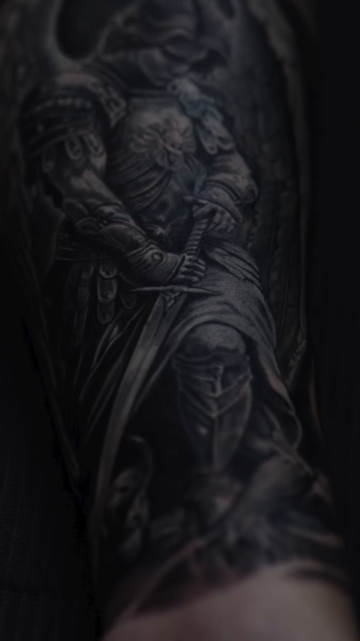 Tattoo by @tovar_tattoos — dark_realism, black_and_grey
