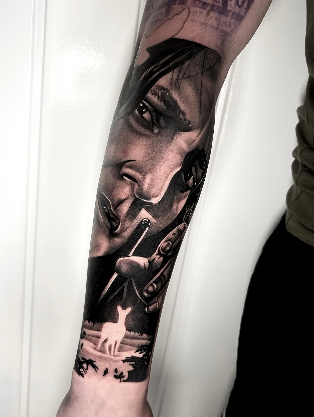 Tattoo by @harveyztattooz — realism, black_and_grey