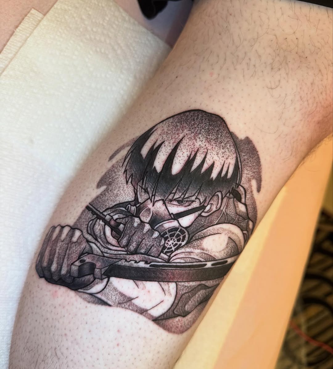 Tattoo by @sinful.tatts — anime, dotwork