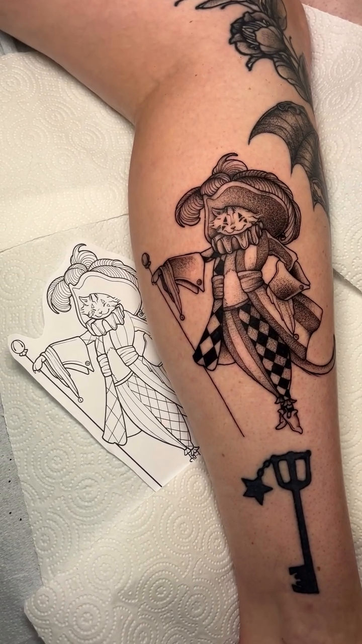 Tattoo by @msbeetattoos — anime, black_and_grey
