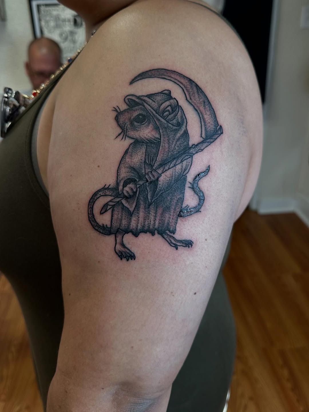 Tattoo by @tattooedwalnut — black_and_grey, dark_realism