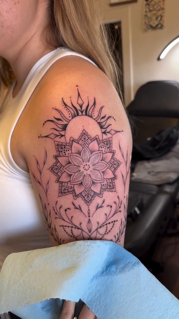 Tattoo by @chrystynamariee — geometric, dotwork