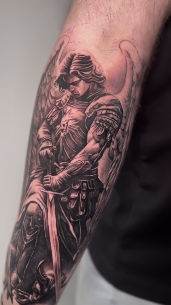 Tattoo by @mannyfacestattoo โ realism, black_and_grey