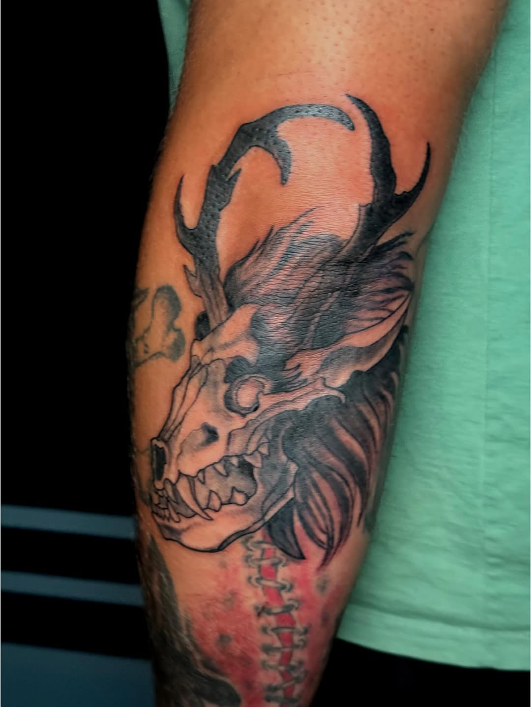 Tattoo by @artworkbyreece — dark_realism, black_and_grey