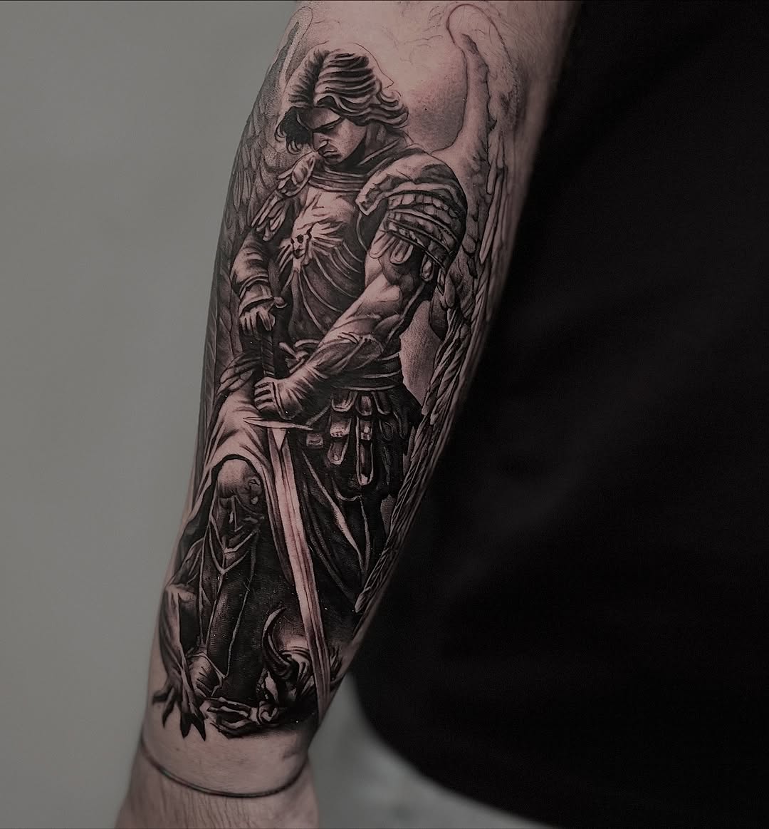 Tattoo by @mannyfacestattoo โ realism, black_and_grey