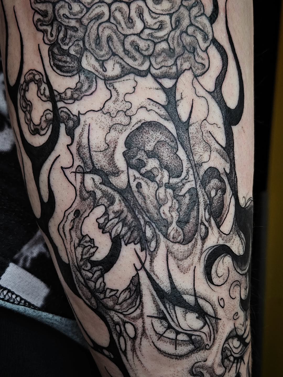 Tattoo by @pin.poked_ β black_and_grey, dark_realism