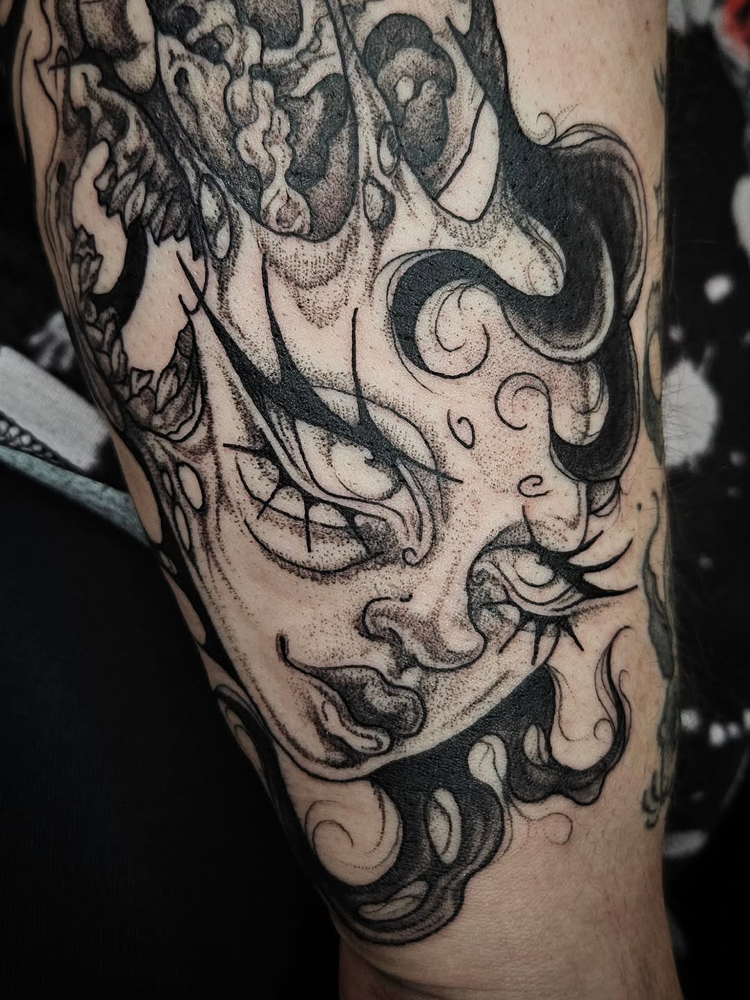Tattoo by @pin.poked_ β black_and_grey, dark_realism