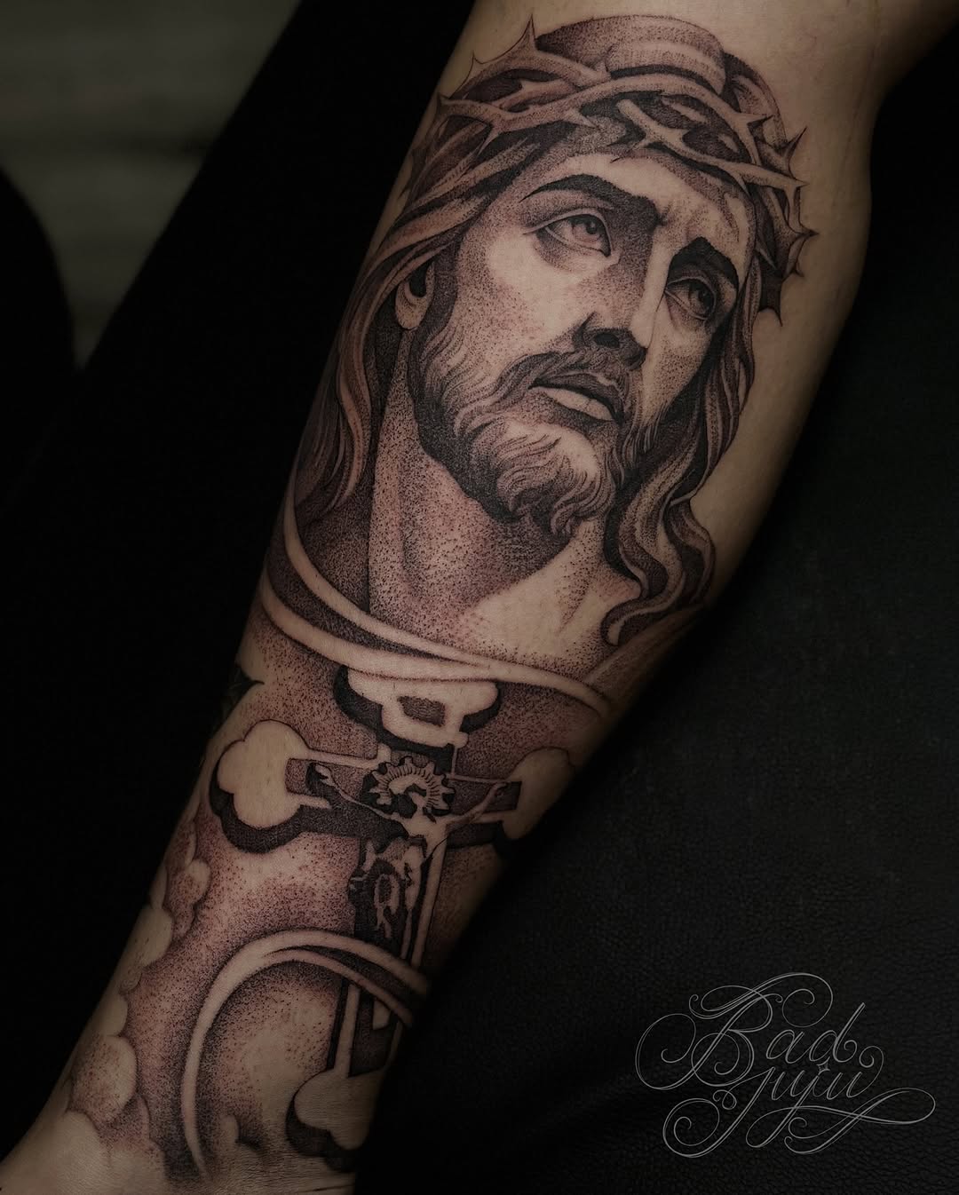Tattoo by @badjujutattoo β realism, dotwork