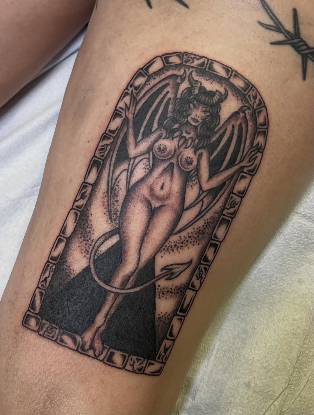 Tattoo by @emilymiljatattoos — black_and_grey, illustrative