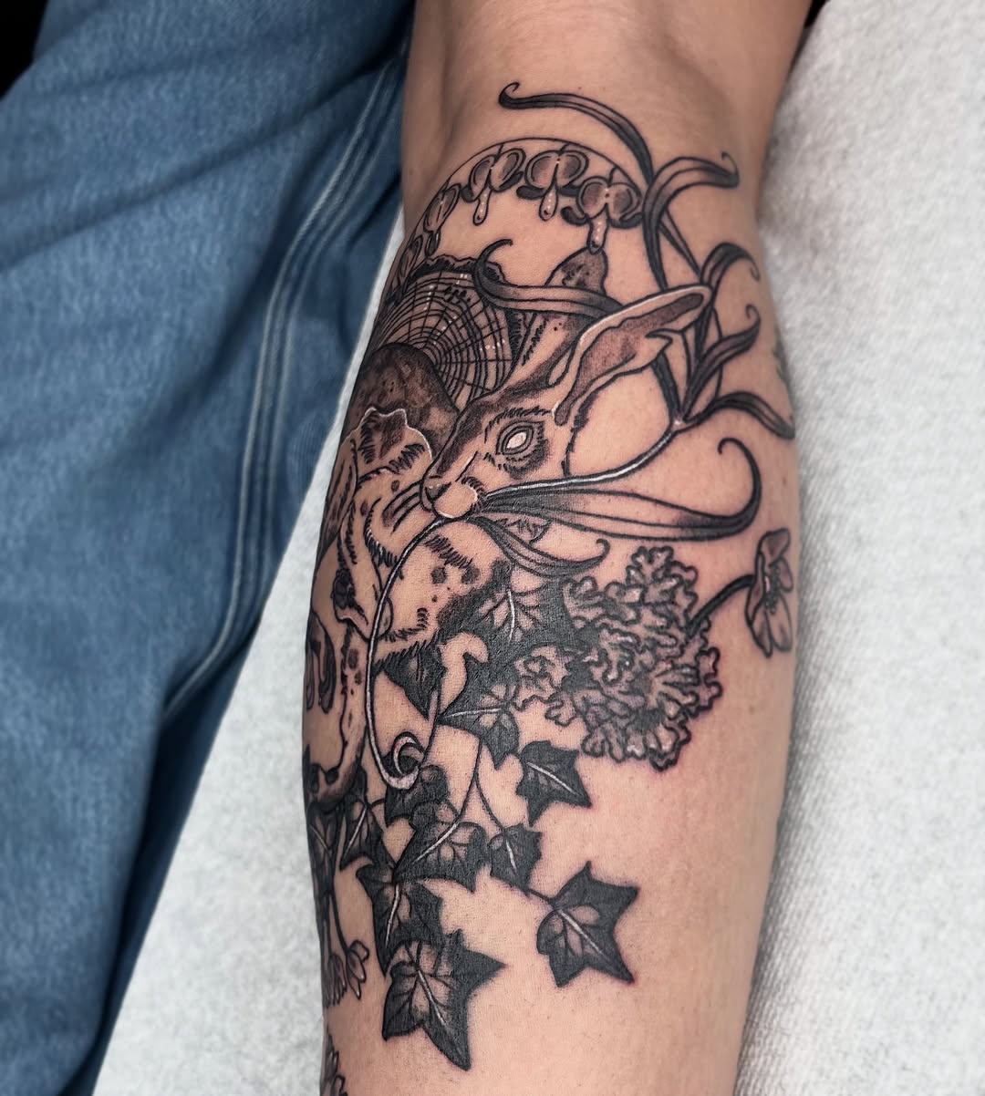 Tattoo by @destiney.tattoos — illustrative, black_and_grey