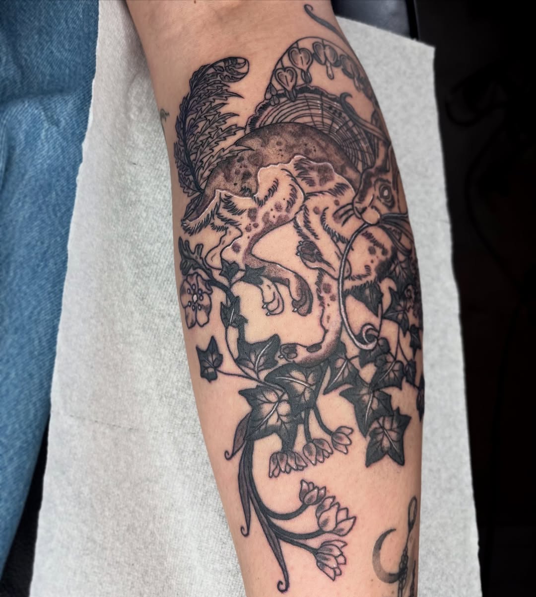 Tattoo by @destiney.tattoos — illustrative, black_and_grey